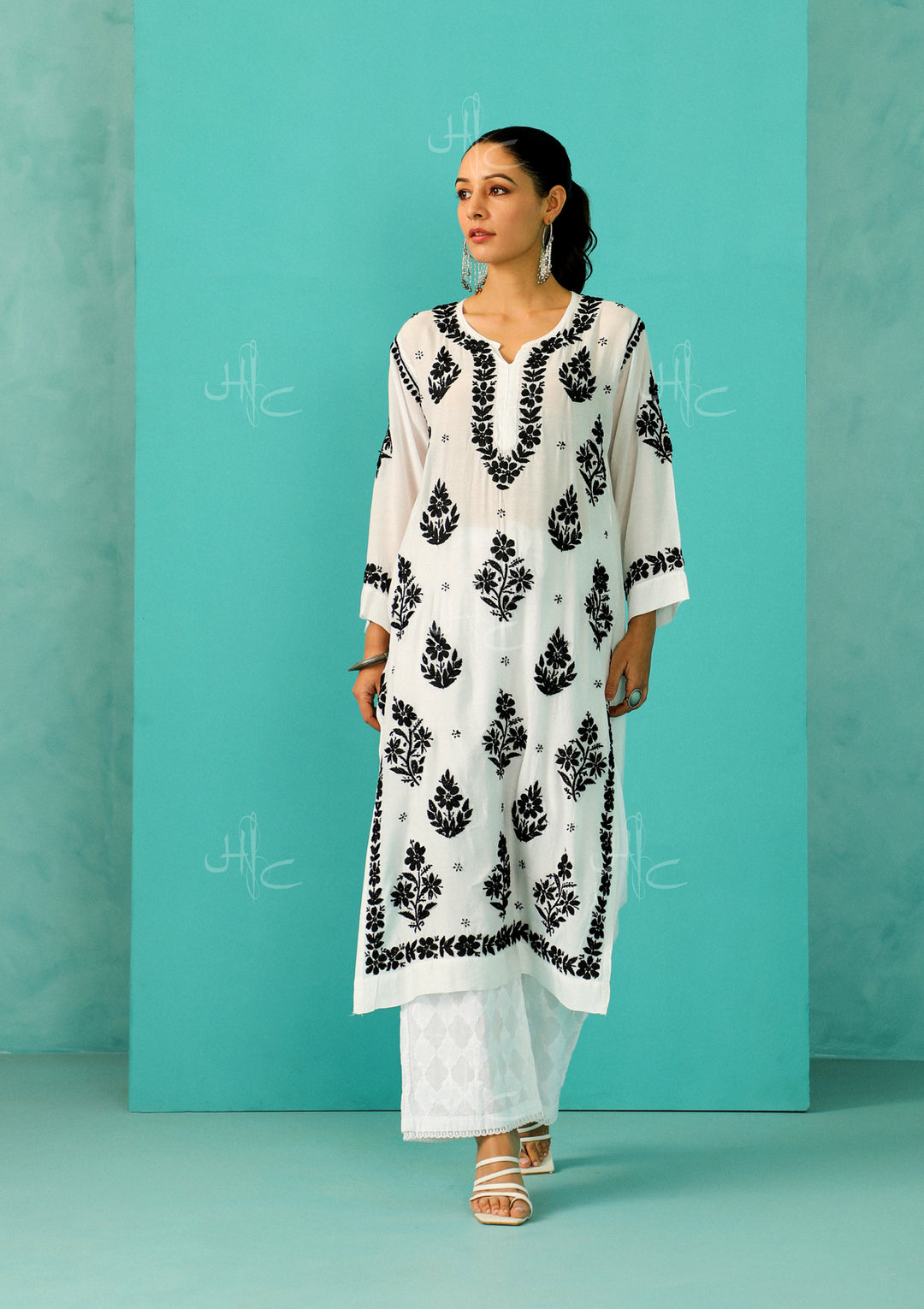 Muslin Chikankari Kurta - Hand-Embroidered Straight Muslin Kurti