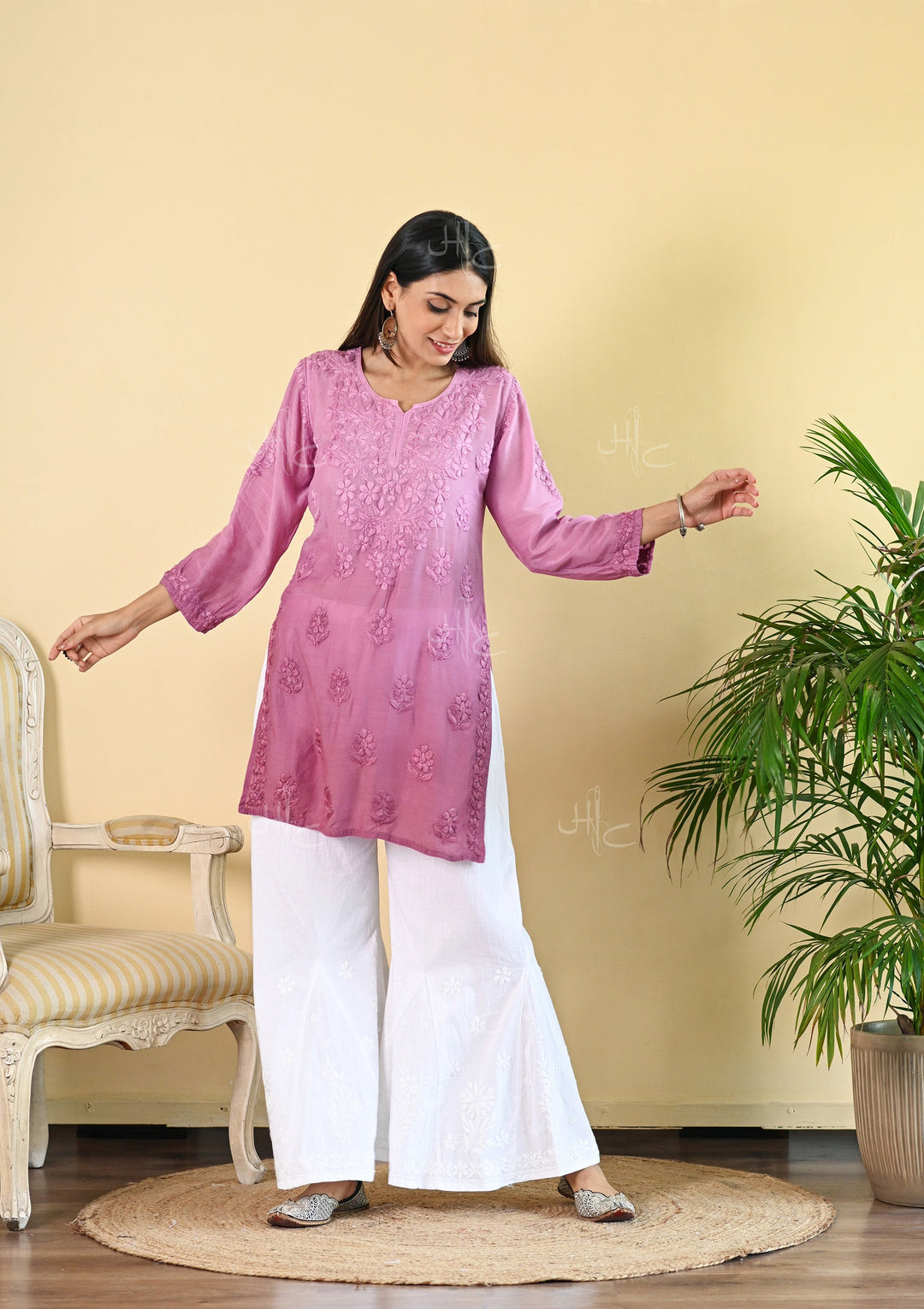 Muslin Chikankari Kurta - Hand-Embroidered Straight Muslin Kurti